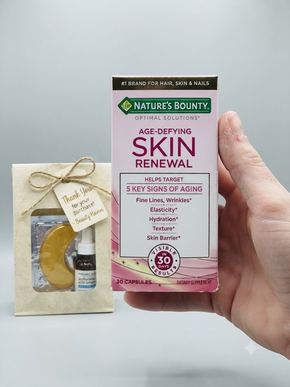 Nature’s Bounty Age-Defying Skin Renewal Capsules -30 & Free Beauty Gift Bag